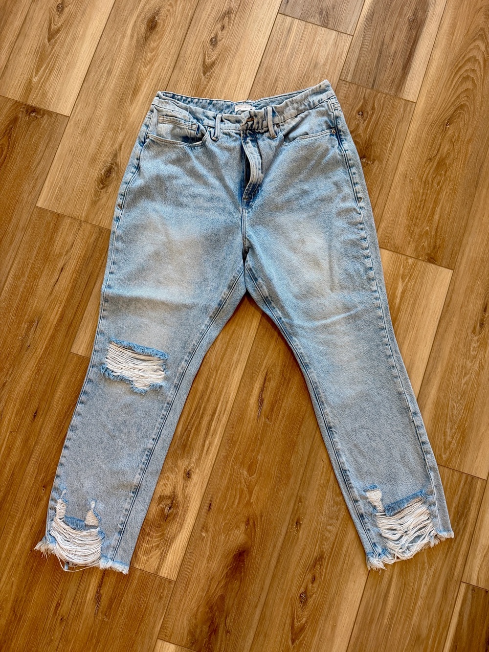 Good American Light Blue Distressed Boyfriend Jeans
